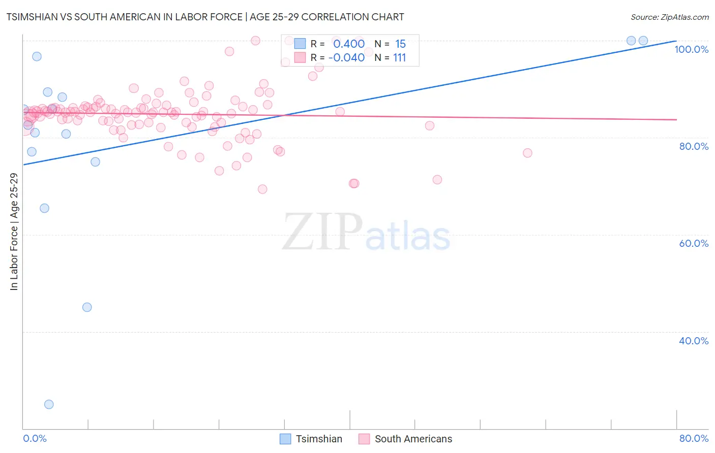 Tsimshian vs South American In Labor Force | Age 25-29