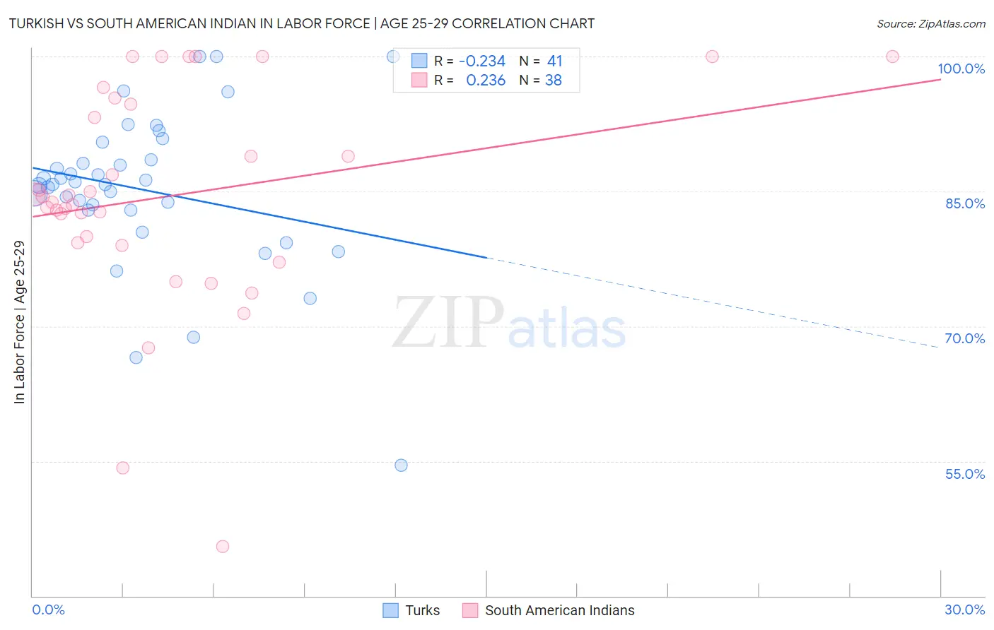 Turkish vs South American Indian In Labor Force | Age 25-29