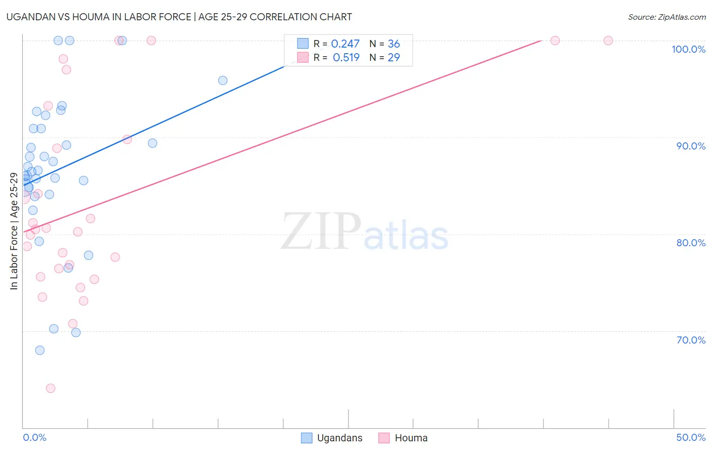 Ugandan vs Houma In Labor Force | Age 25-29