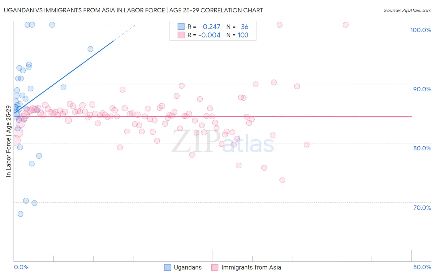 Ugandan vs Immigrants from Asia In Labor Force | Age 25-29