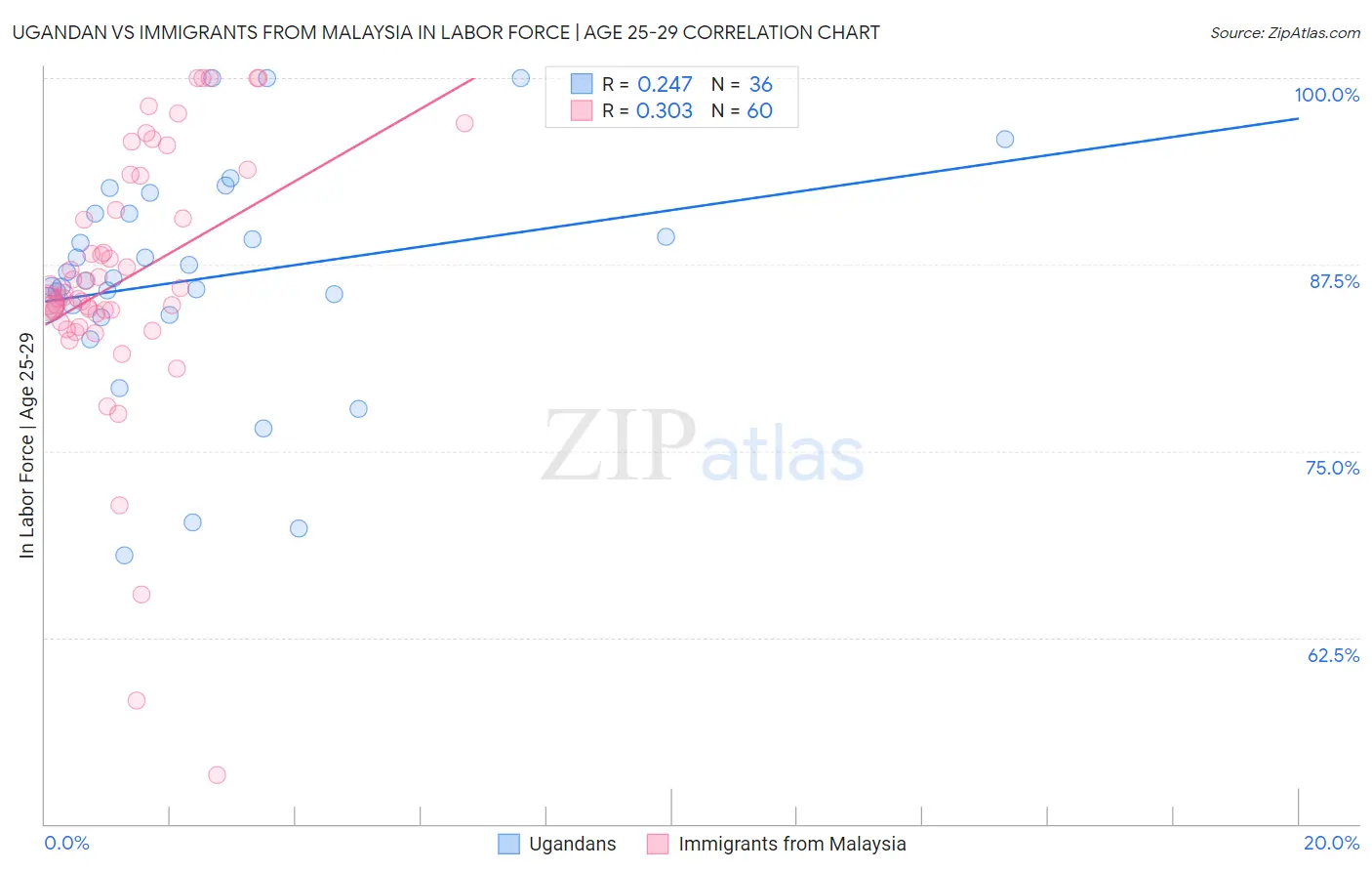 Ugandan vs Immigrants from Malaysia In Labor Force | Age 25-29