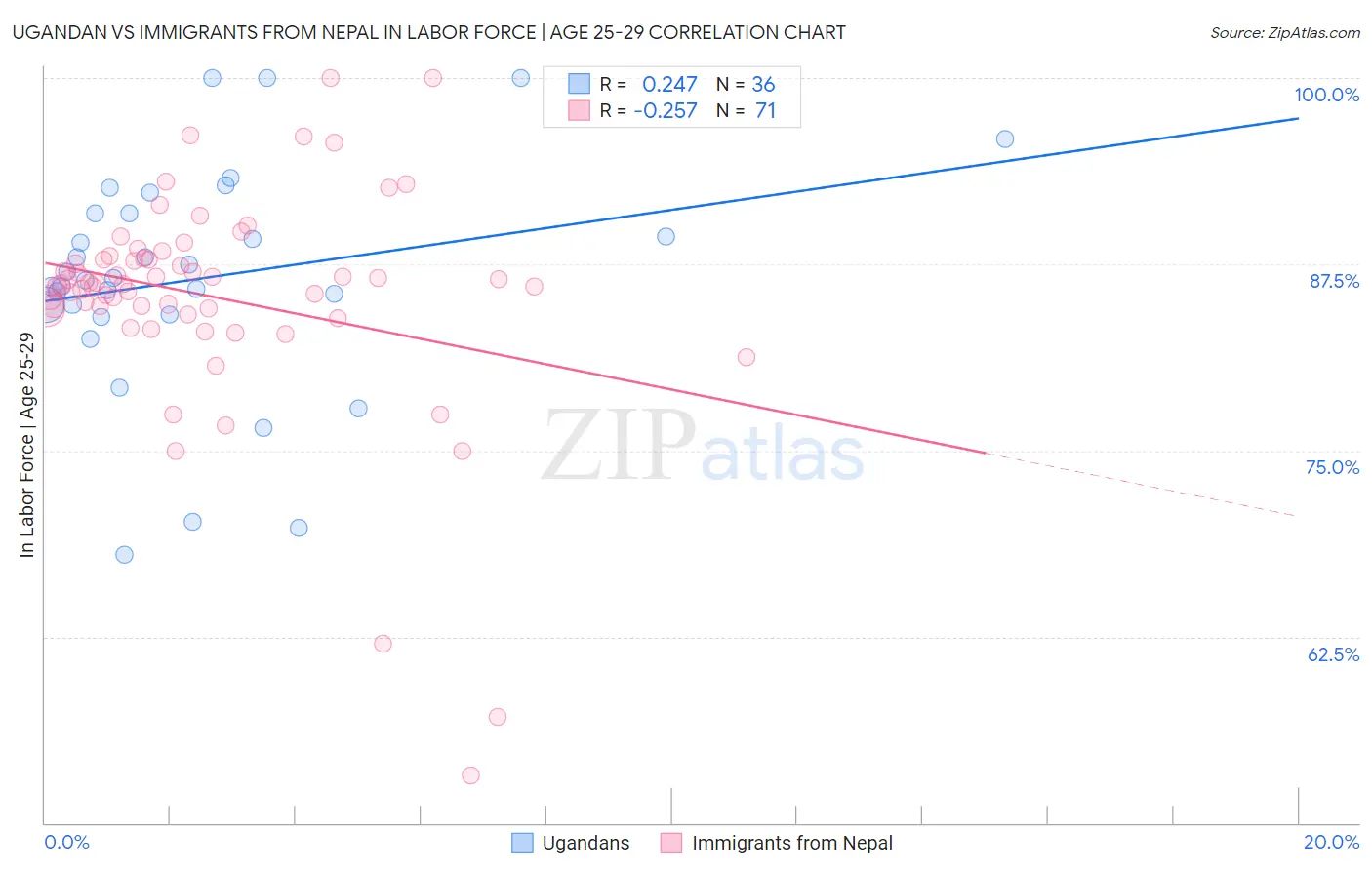 Ugandan vs Immigrants from Nepal In Labor Force | Age 25-29