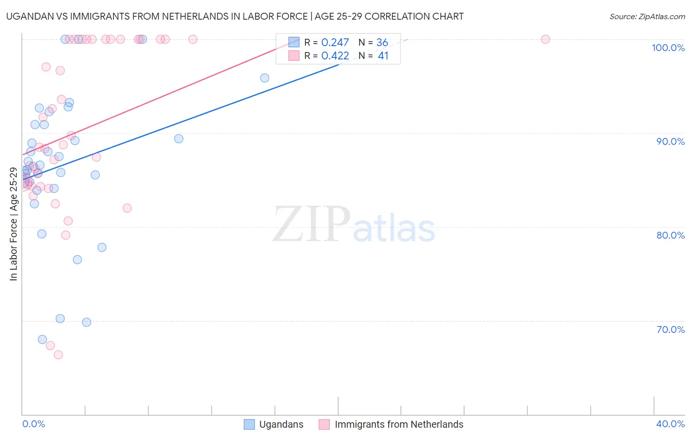 Ugandan vs Immigrants from Netherlands In Labor Force | Age 25-29