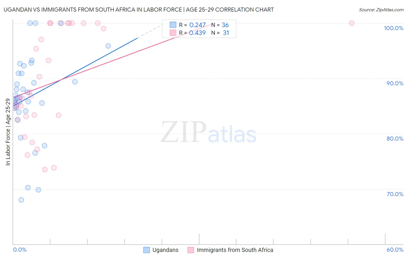Ugandan vs Immigrants from South Africa In Labor Force | Age 25-29