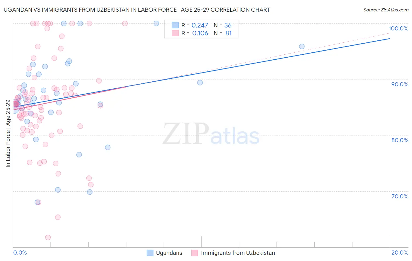 Ugandan vs Immigrants from Uzbekistan In Labor Force | Age 25-29