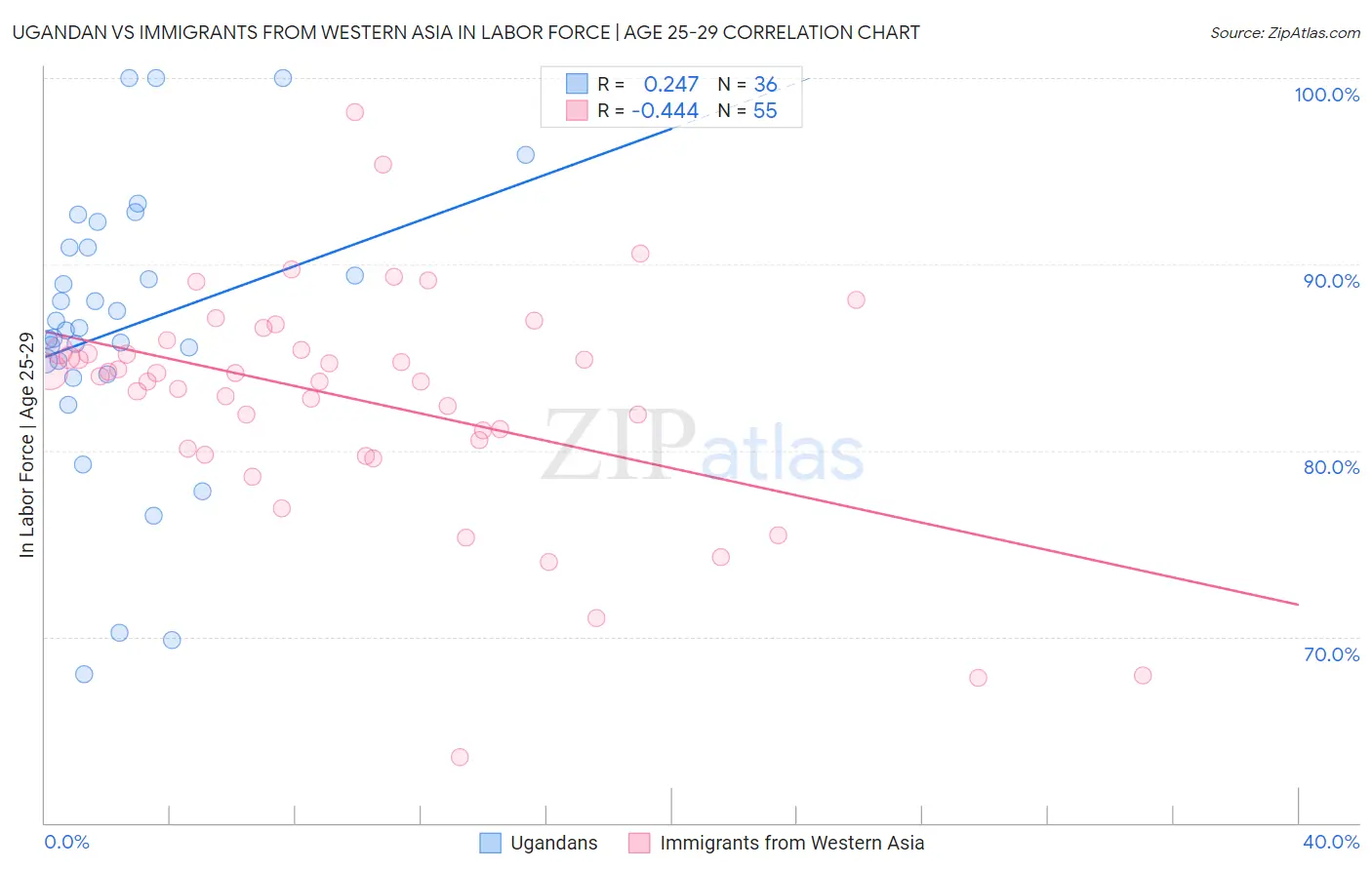 Ugandan vs Immigrants from Western Asia In Labor Force | Age 25-29