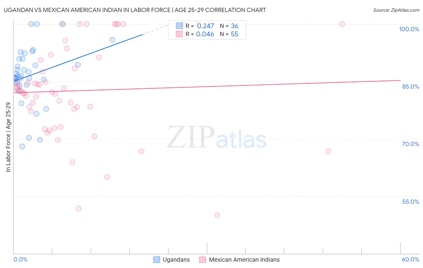 Ugandan vs Mexican American Indian In Labor Force | Age 25-29