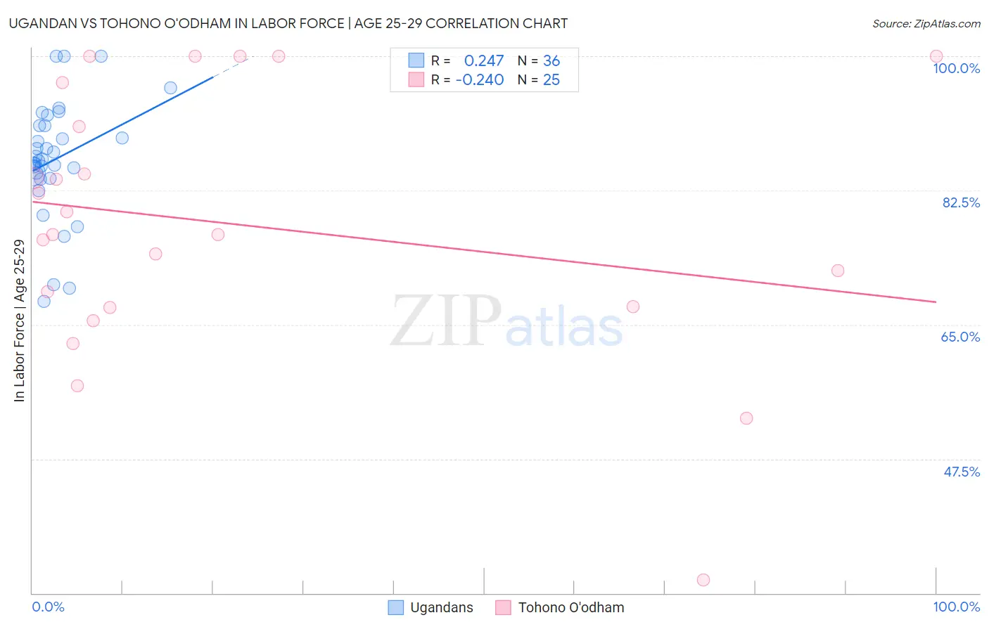 Ugandan vs Tohono O'odham In Labor Force | Age 25-29