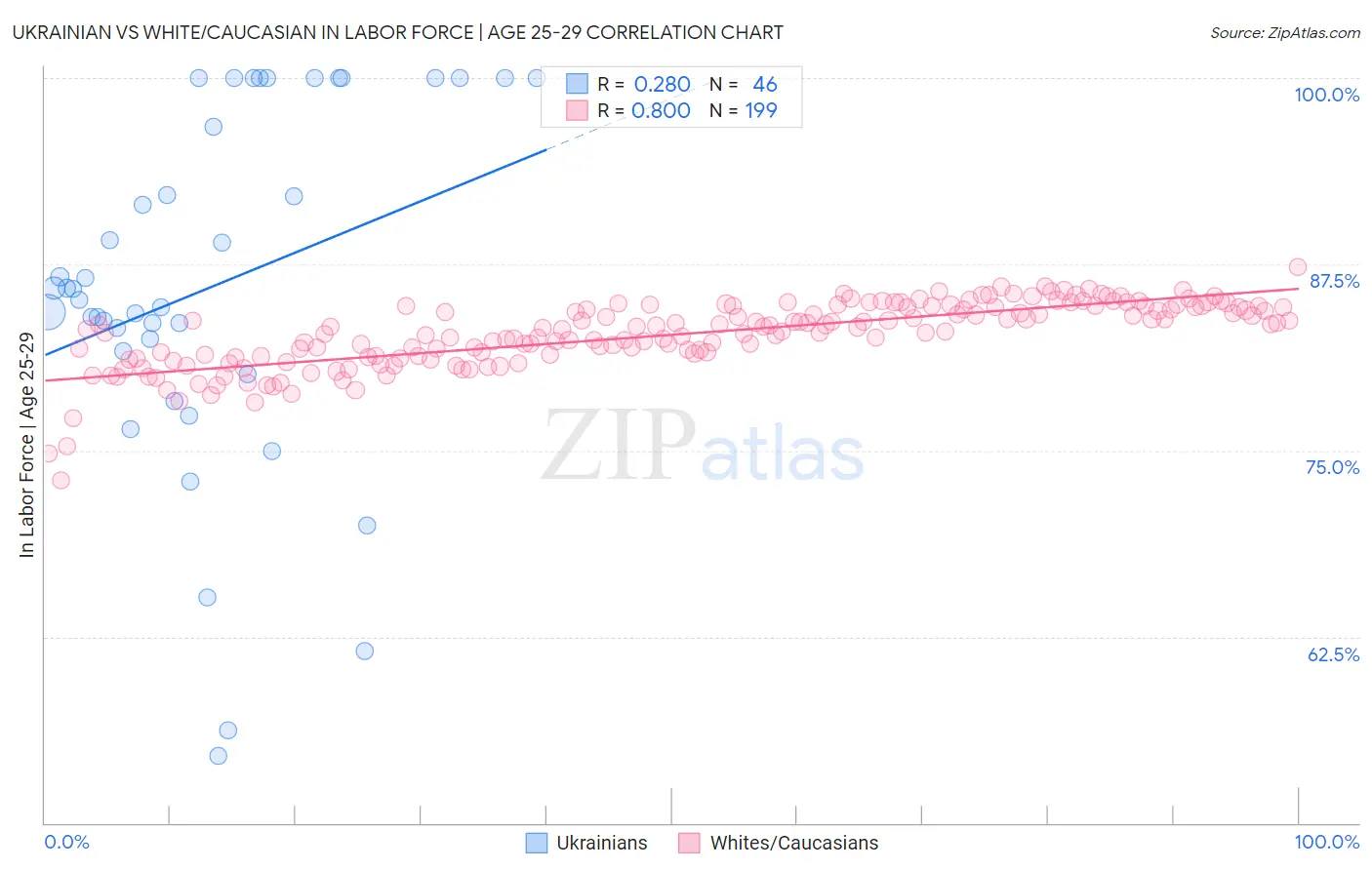 Ukrainian vs White/Caucasian In Labor Force | Age 25-29