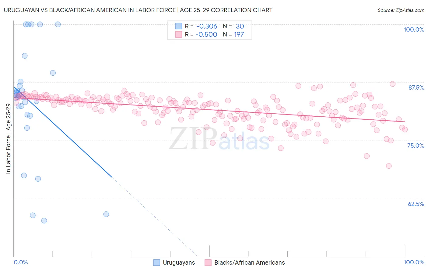 Uruguayan vs Black/African American In Labor Force | Age 25-29
