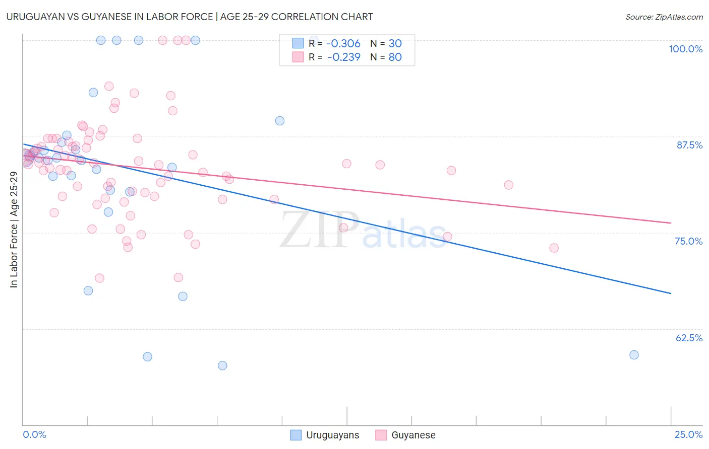Uruguayan vs Guyanese In Labor Force | Age 25-29