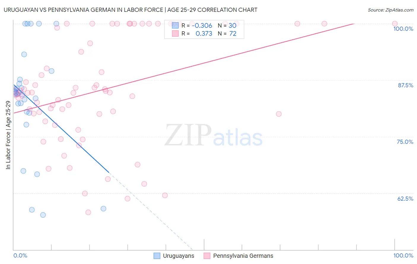 Uruguayan vs Pennsylvania German In Labor Force | Age 25-29