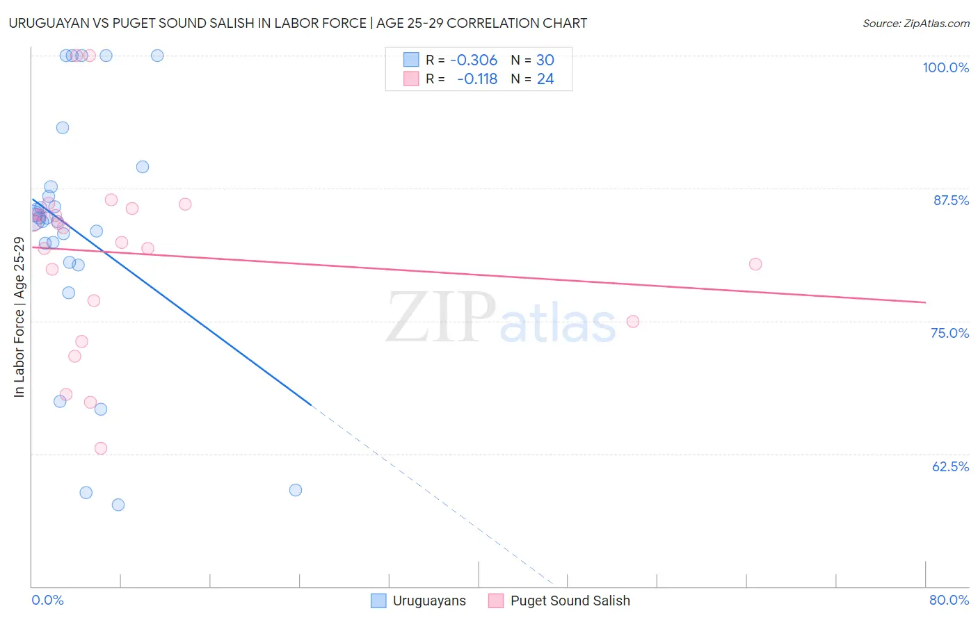 Uruguayan vs Puget Sound Salish In Labor Force | Age 25-29