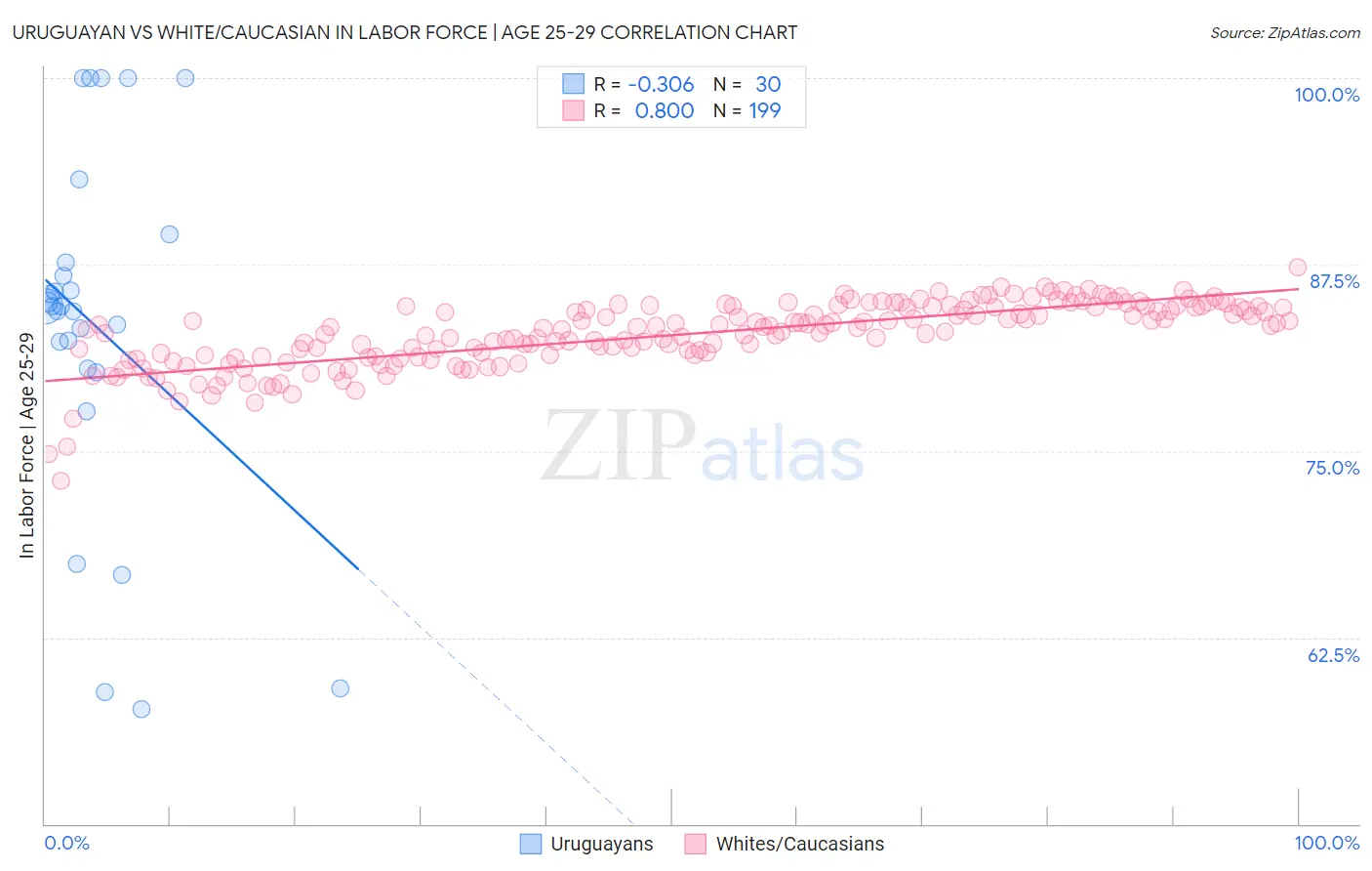 Uruguayan vs White/Caucasian In Labor Force | Age 25-29