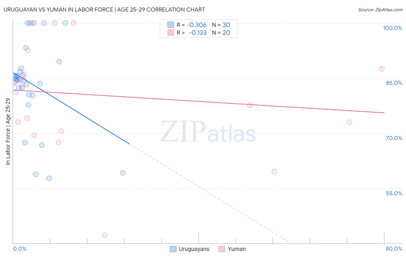 Uruguayan vs Yuman In Labor Force | Age 25-29