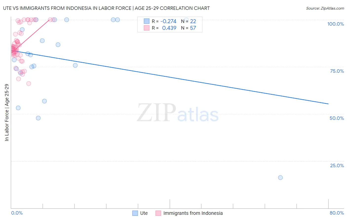 Ute vs Immigrants from Indonesia In Labor Force | Age 25-29