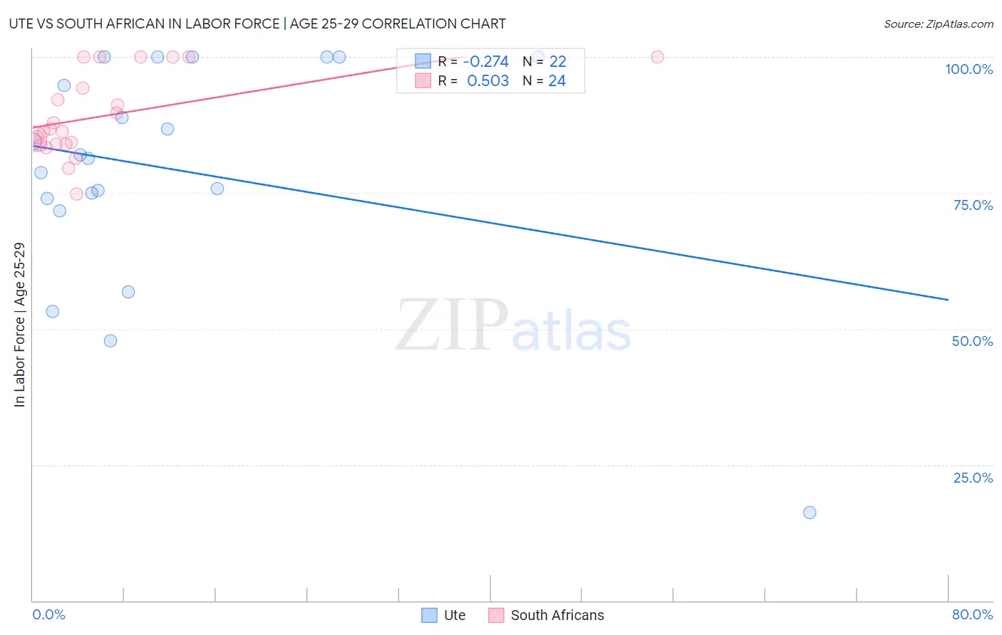 Ute vs South African In Labor Force | Age 25-29