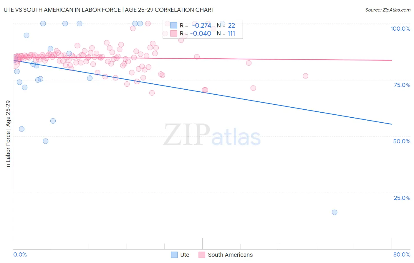 Ute vs South American In Labor Force | Age 25-29