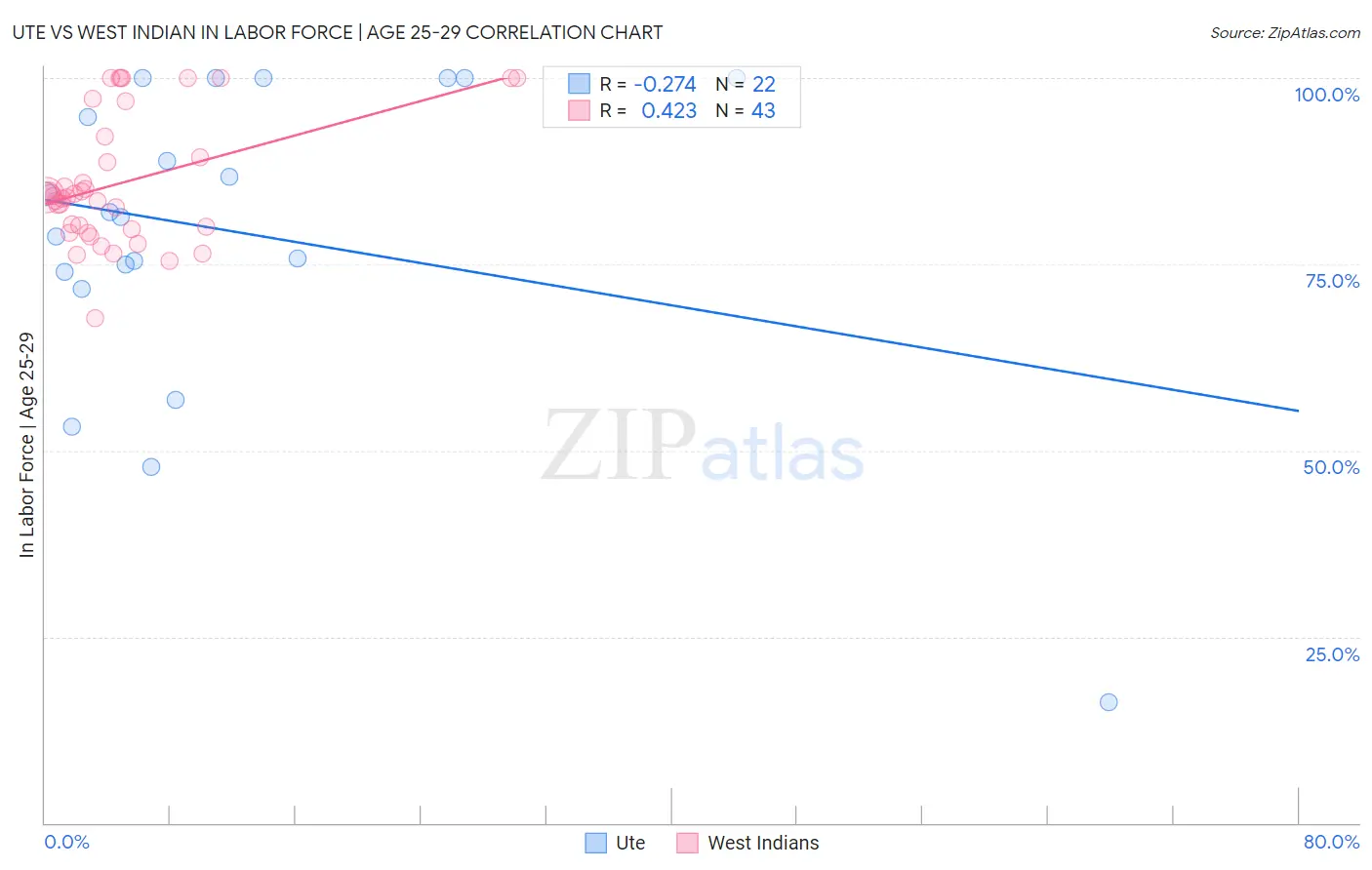 Ute vs West Indian In Labor Force | Age 25-29