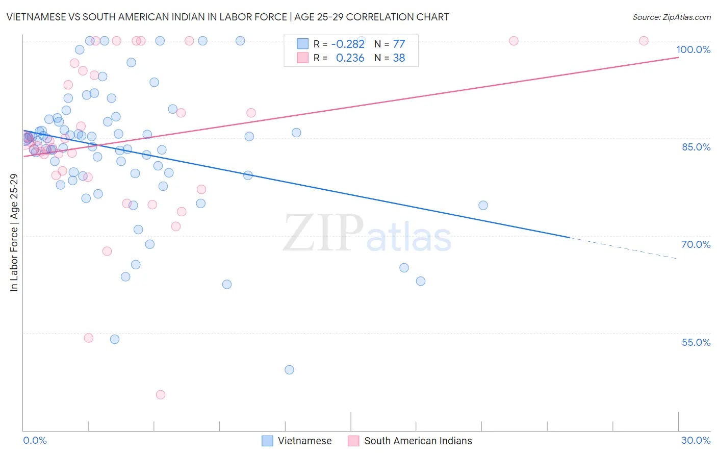 Vietnamese vs South American Indian In Labor Force | Age 25-29