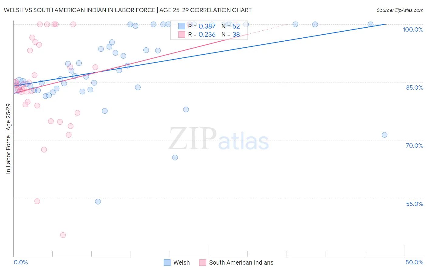 Welsh vs South American Indian In Labor Force | Age 25-29
