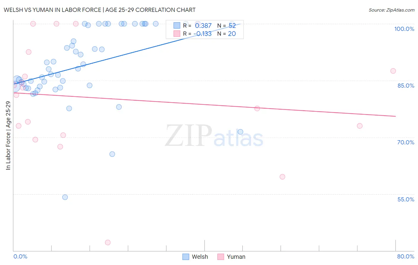 Welsh vs Yuman In Labor Force | Age 25-29