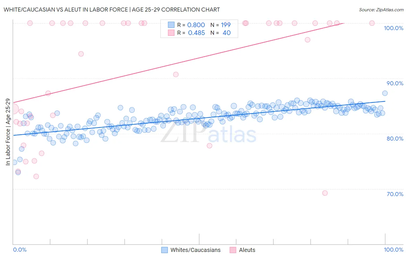 White/Caucasian vs Aleut In Labor Force | Age 25-29