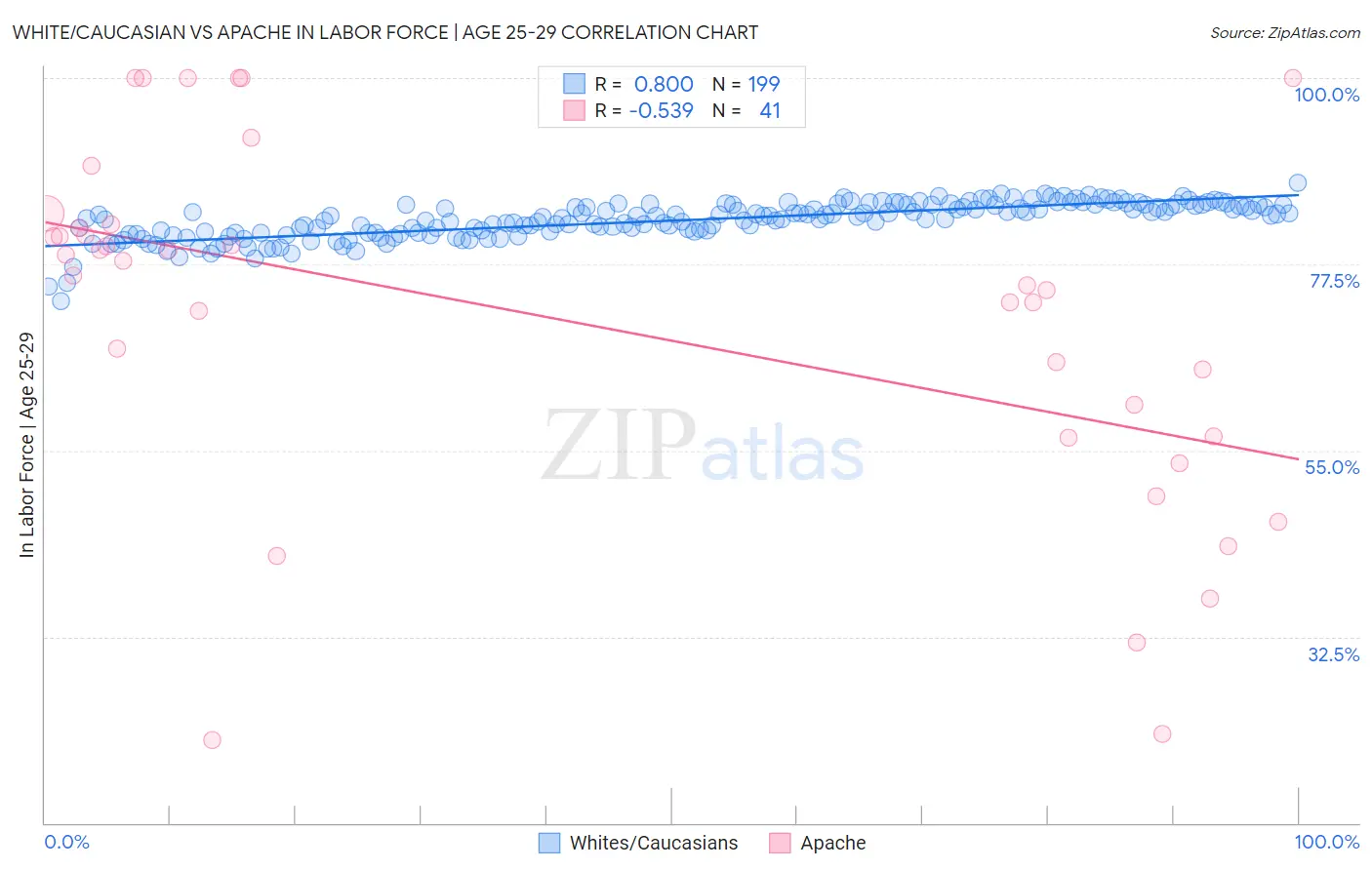White/Caucasian vs Apache In Labor Force | Age 25-29