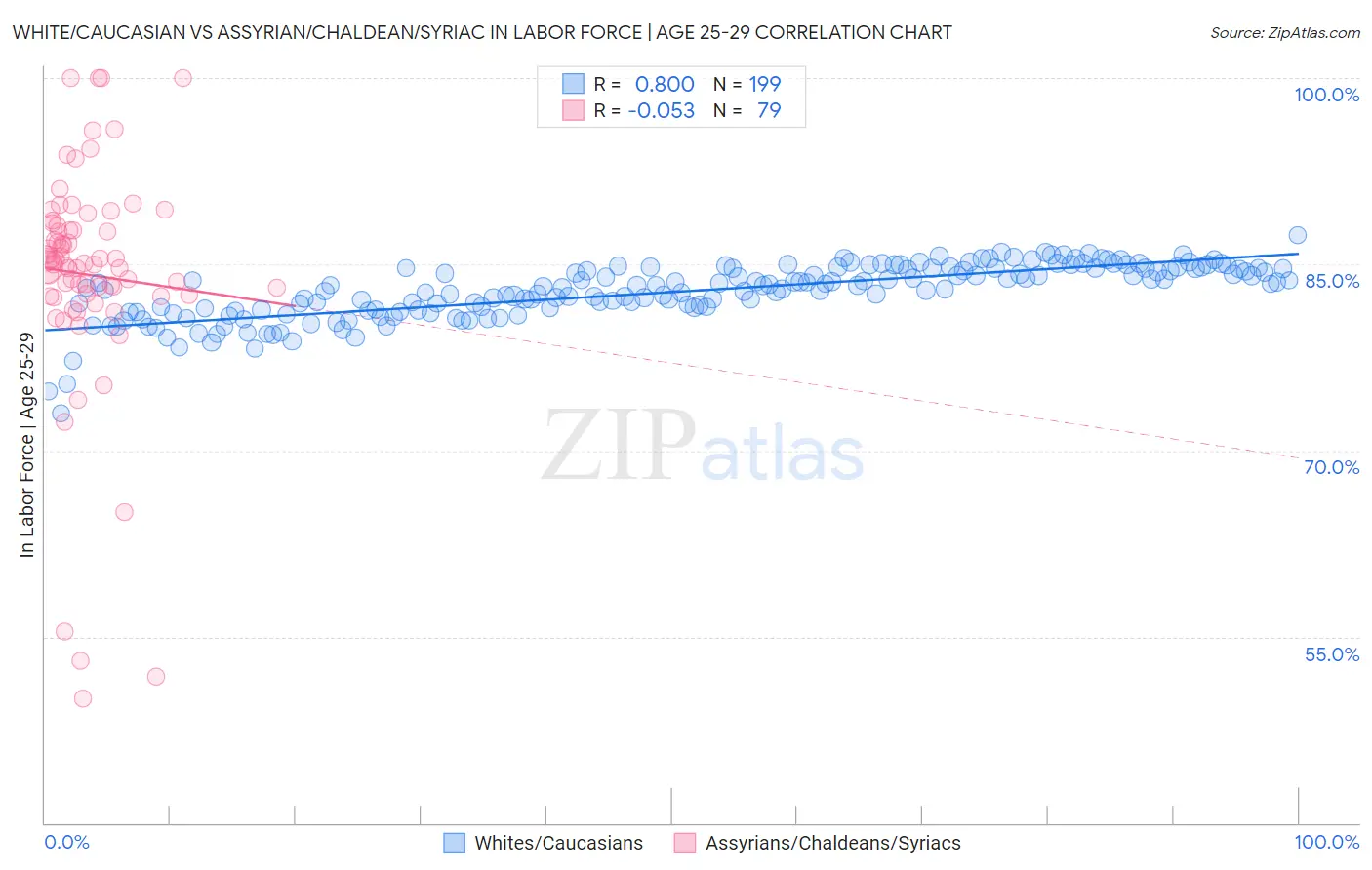 White/Caucasian vs Assyrian/Chaldean/Syriac In Labor Force | Age 25-29