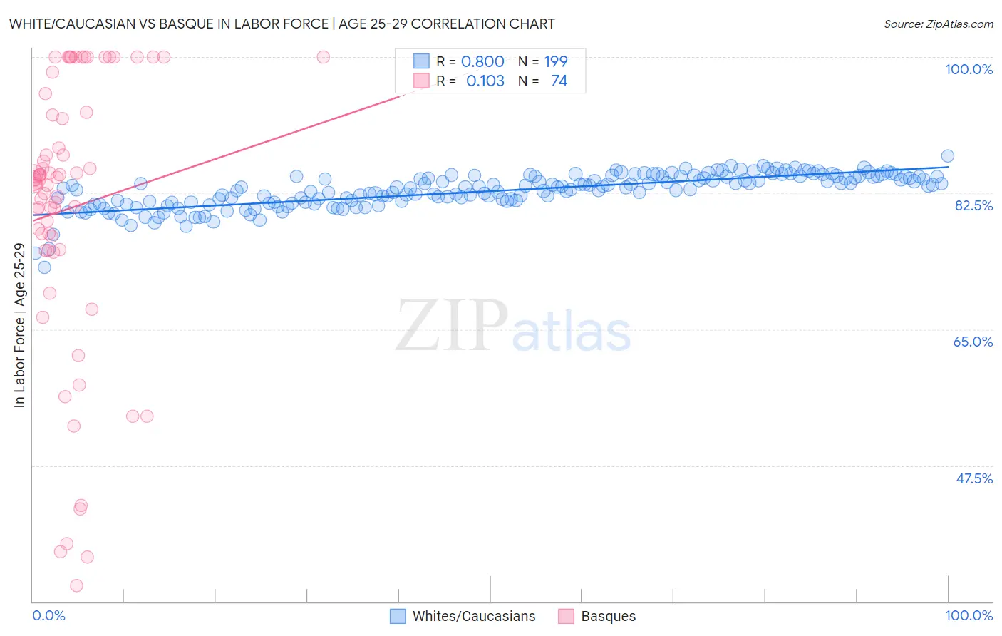 White/Caucasian vs Basque In Labor Force | Age 25-29