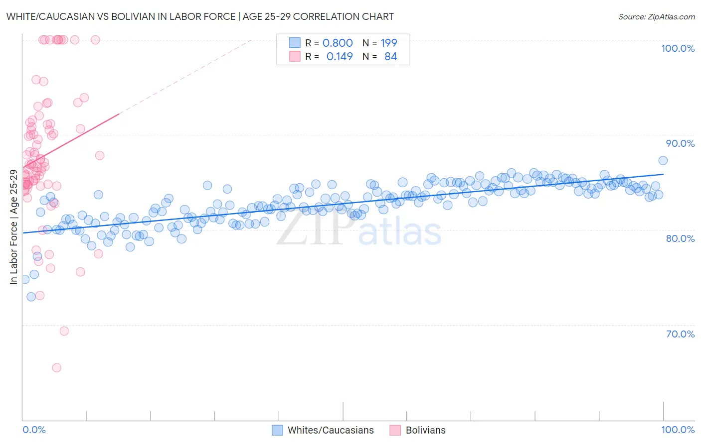 White/Caucasian vs Bolivian In Labor Force | Age 25-29