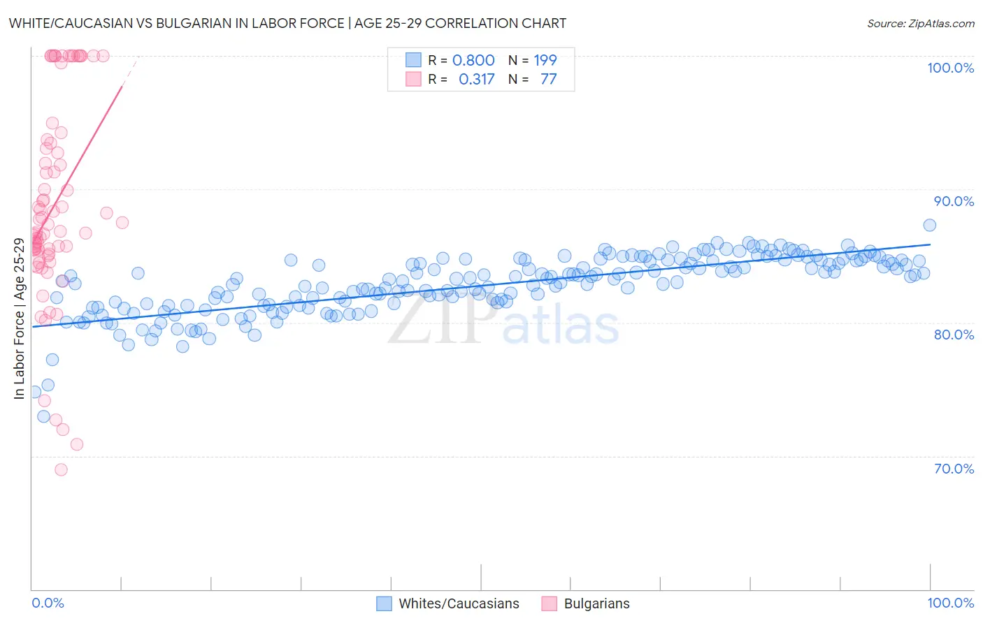 White/Caucasian vs Bulgarian In Labor Force | Age 25-29