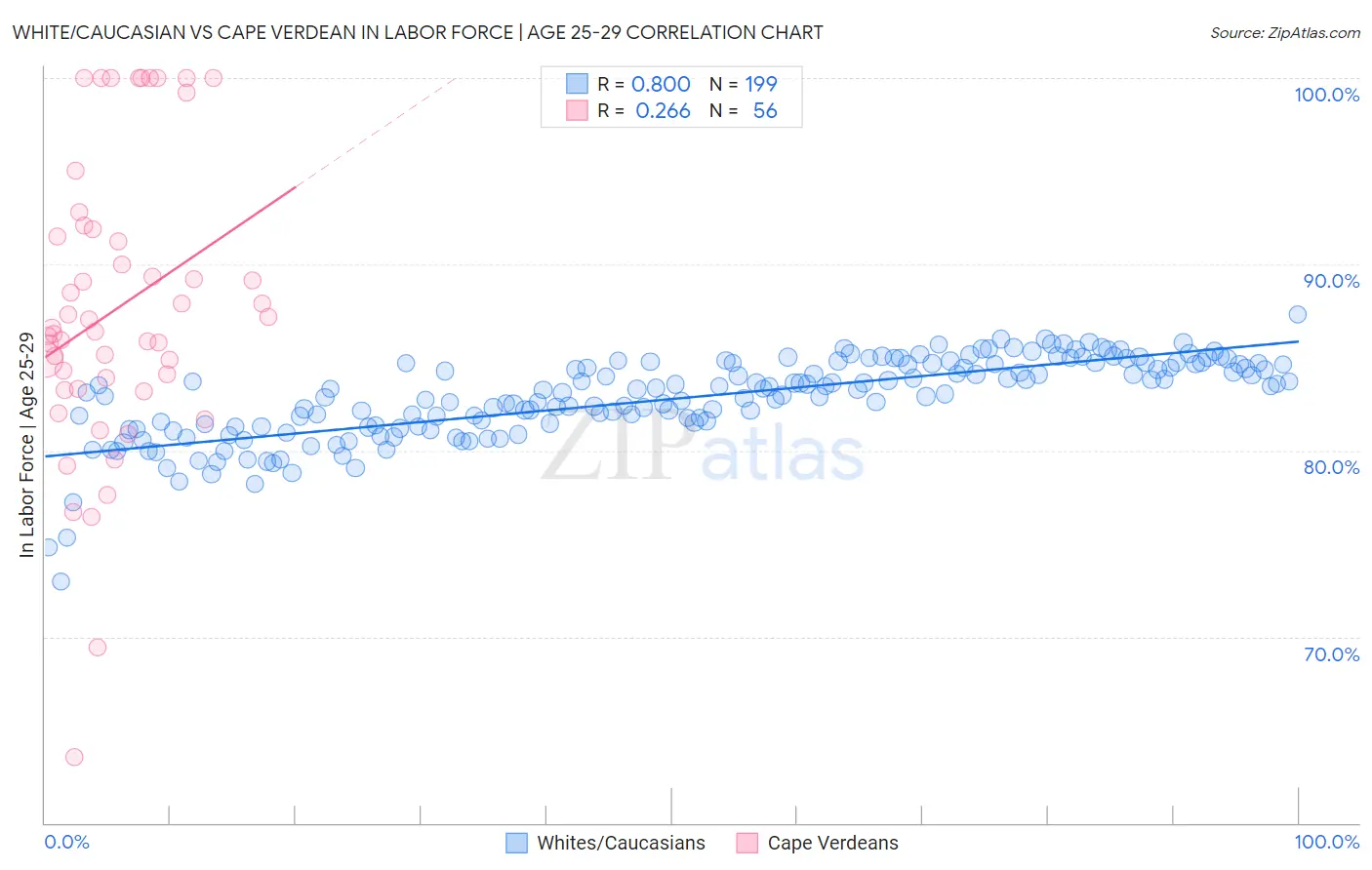 White/Caucasian vs Cape Verdean In Labor Force | Age 25-29