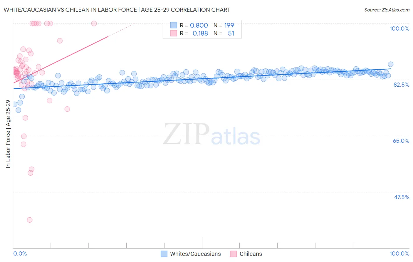 White/Caucasian vs Chilean In Labor Force | Age 25-29