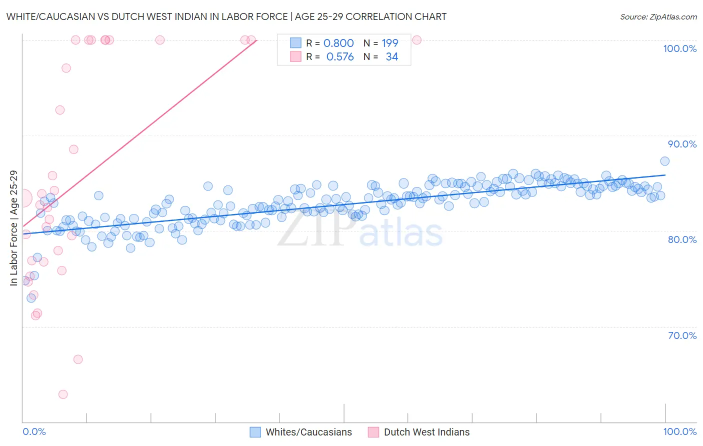 White/Caucasian vs Dutch West Indian In Labor Force | Age 25-29