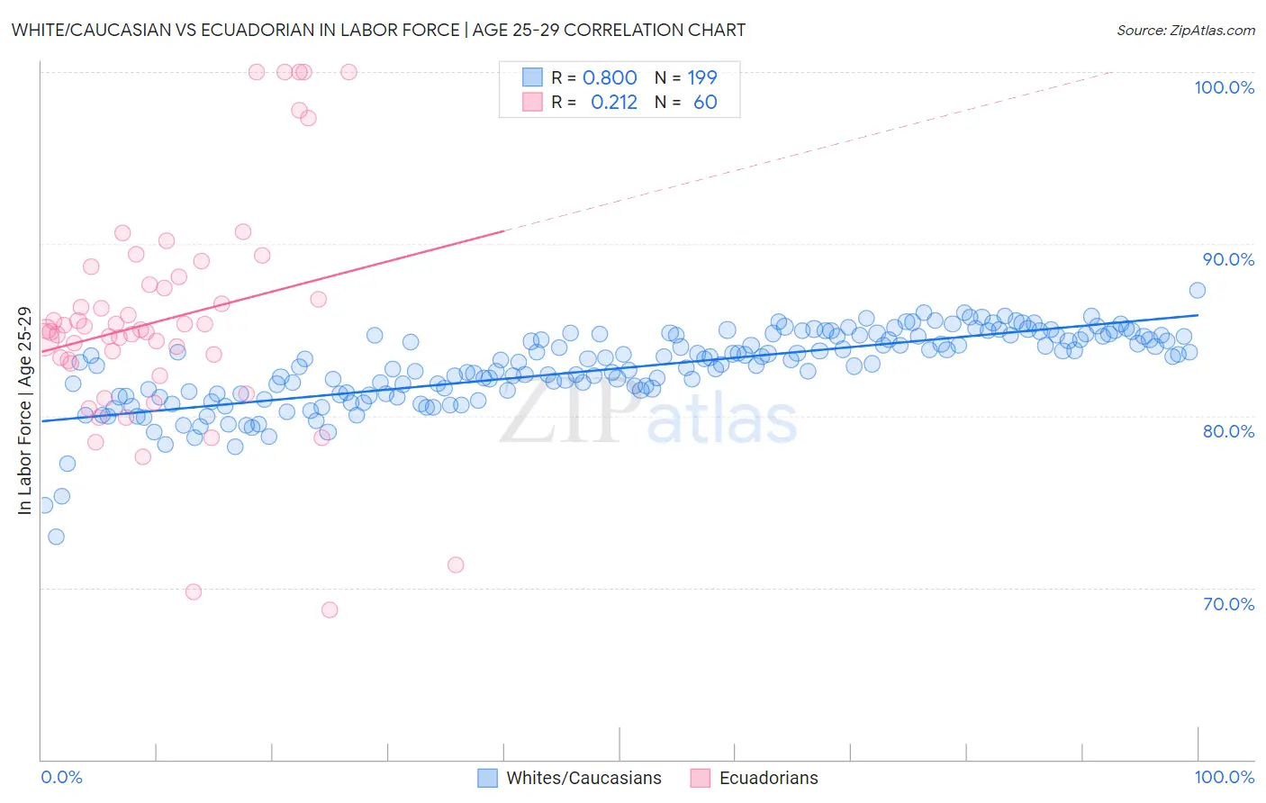 White/Caucasian vs Ecuadorian In Labor Force | Age 25-29