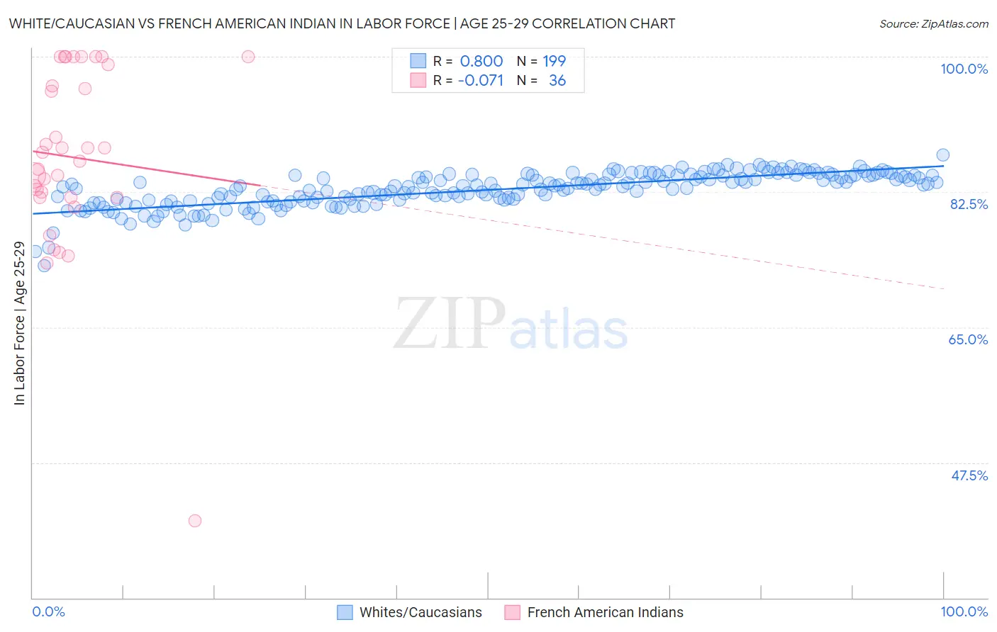 White/Caucasian vs French American Indian In Labor Force | Age 25-29