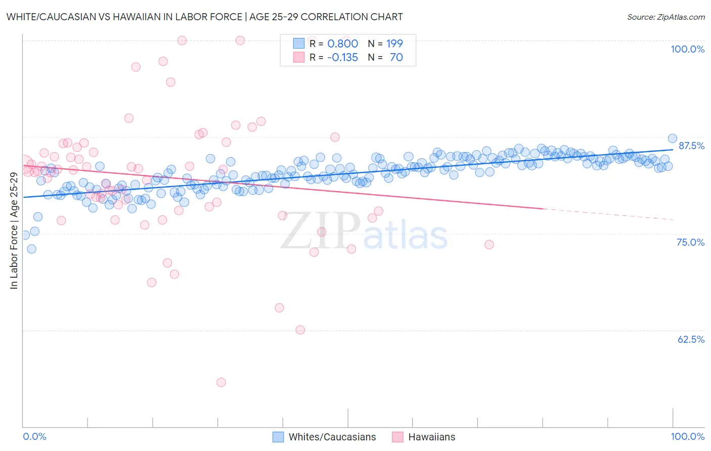 White/Caucasian vs Hawaiian In Labor Force | Age 25-29