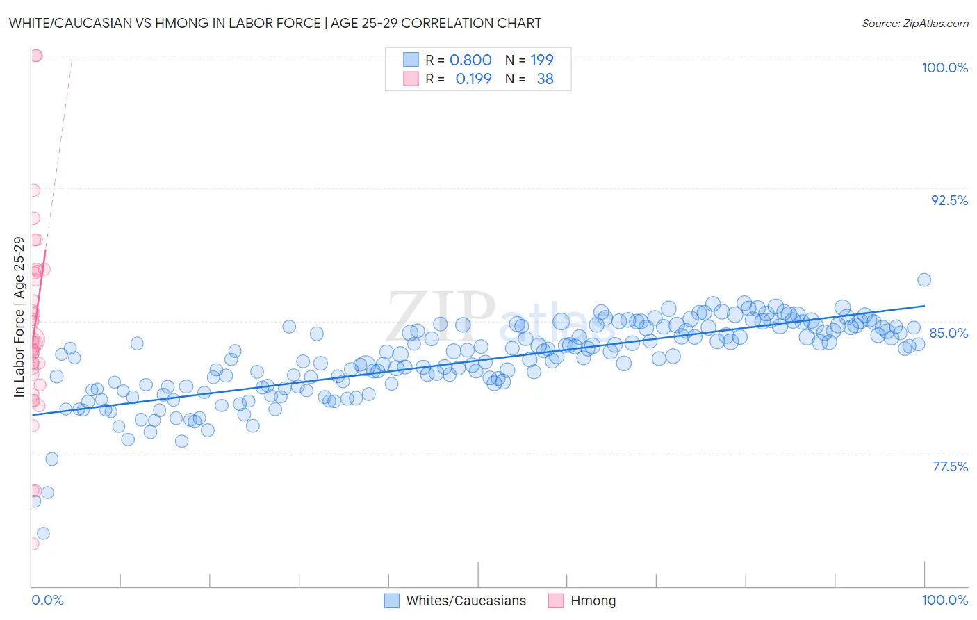 White/Caucasian vs Hmong In Labor Force | Age 25-29