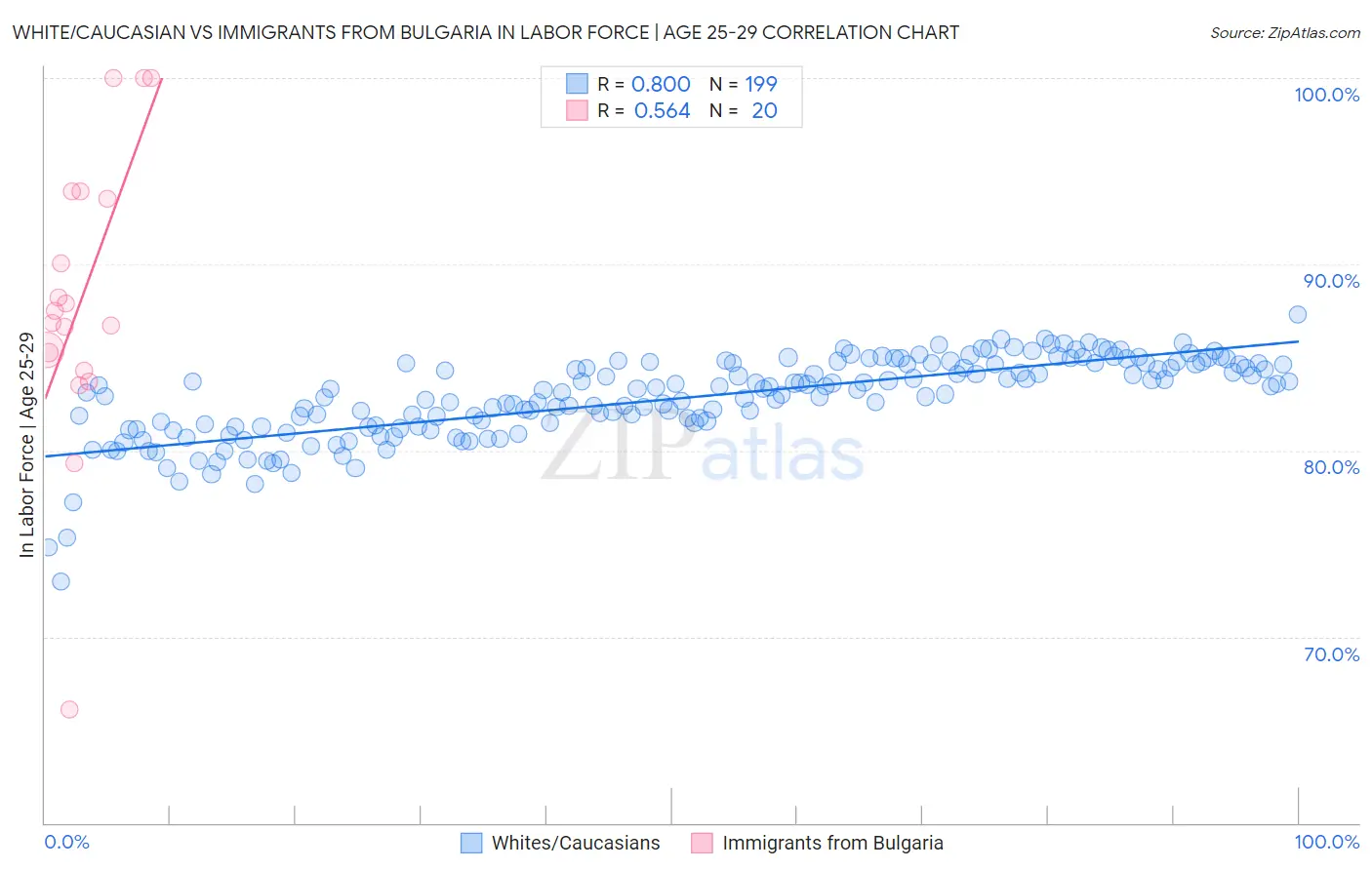 White/Caucasian vs Immigrants from Bulgaria In Labor Force | Age 25-29