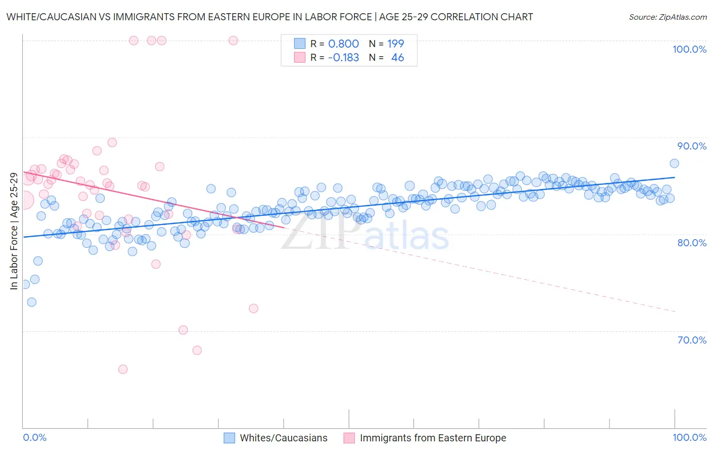 White/Caucasian vs Immigrants from Eastern Europe In Labor Force | Age 25-29