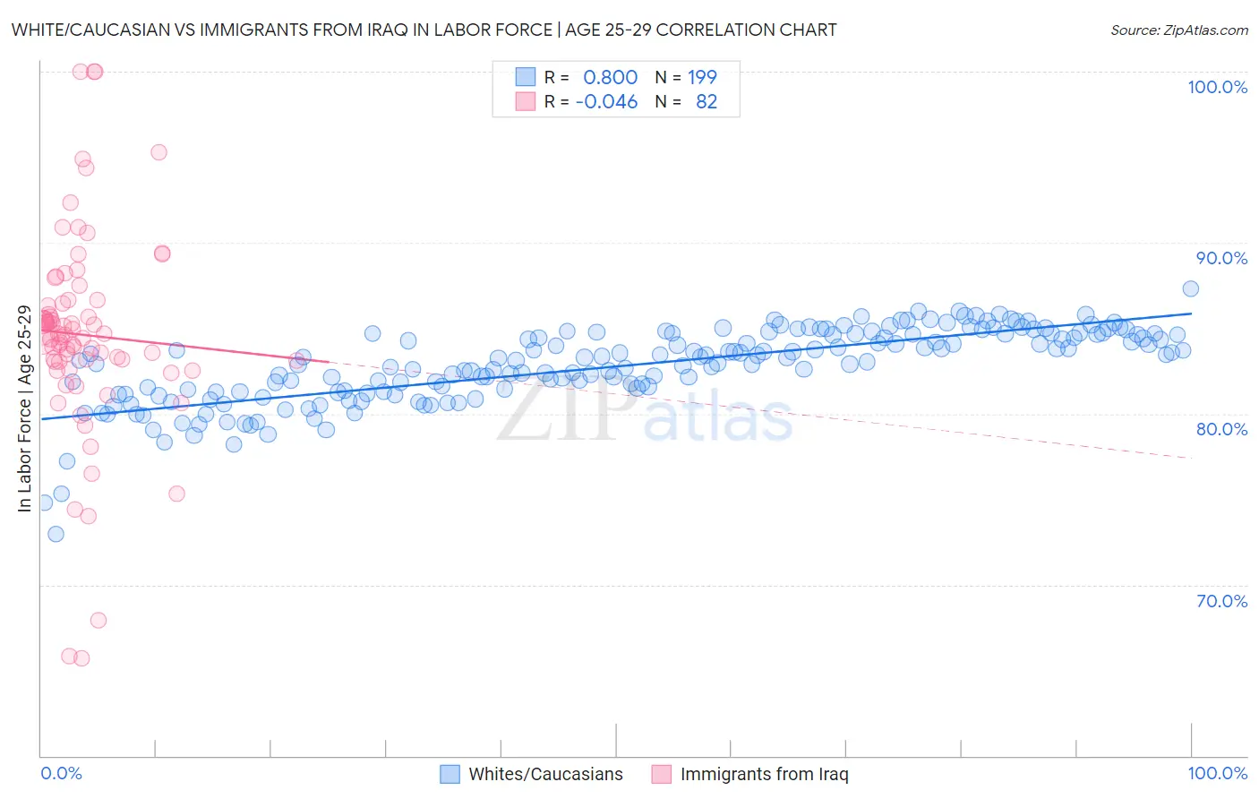 White/Caucasian vs Immigrants from Iraq In Labor Force | Age 25-29