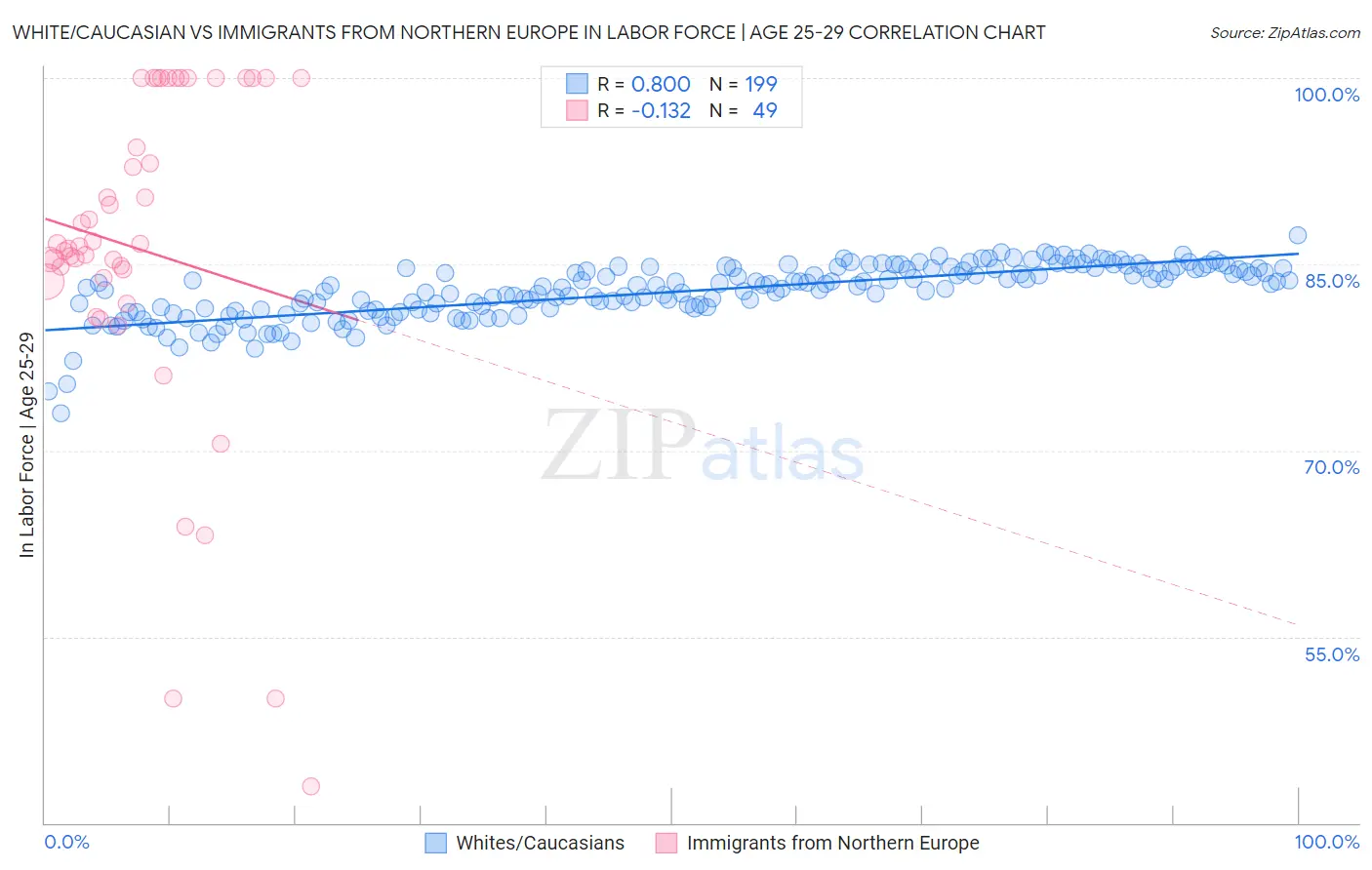 White/Caucasian vs Immigrants from Northern Europe In Labor Force | Age 25-29