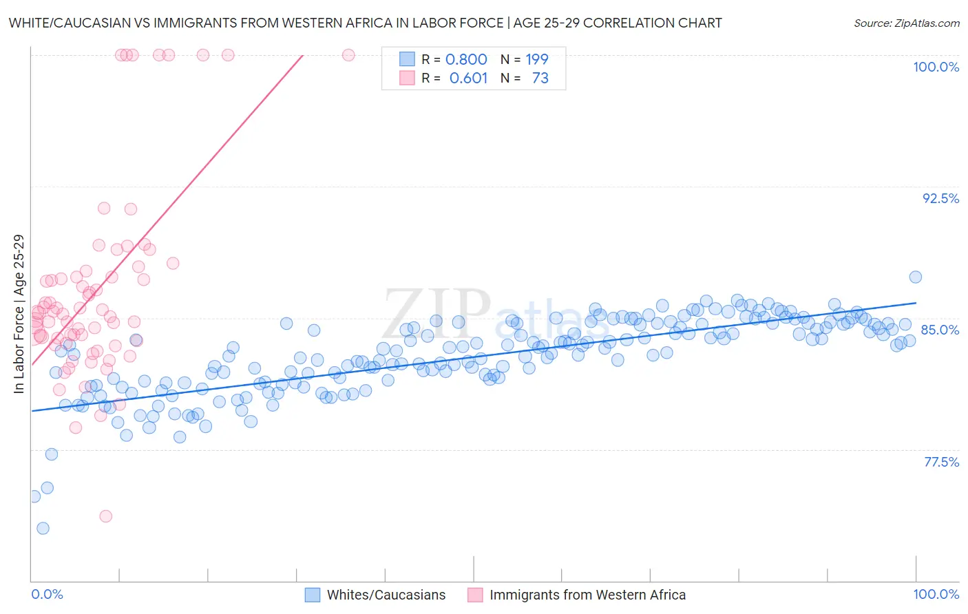 White/Caucasian vs Immigrants from Western Africa In Labor Force | Age 25-29