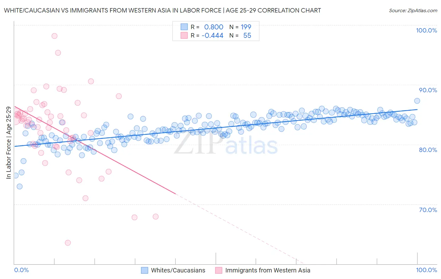 White/Caucasian vs Immigrants from Western Asia In Labor Force | Age 25-29