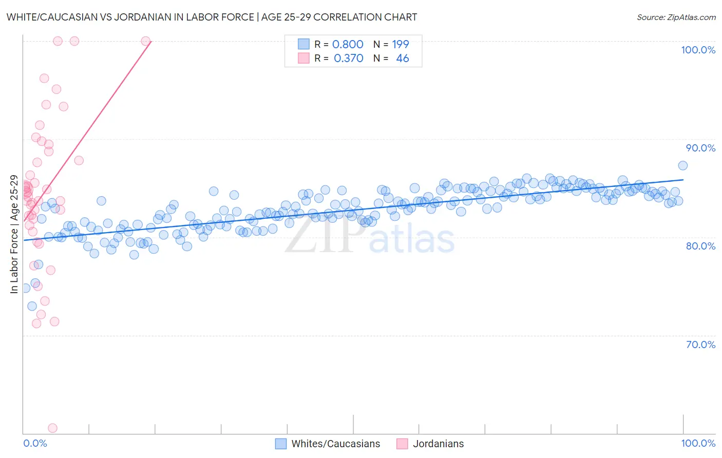 White/Caucasian vs Jordanian In Labor Force | Age 25-29