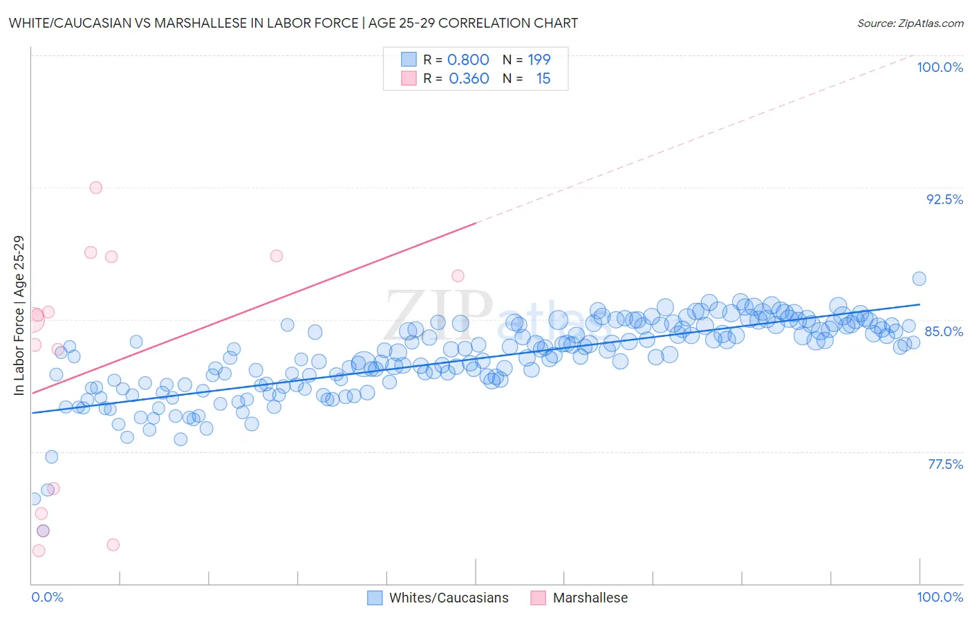 White/Caucasian vs Marshallese In Labor Force | Age 25-29