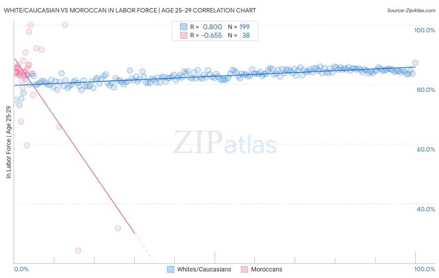 White/Caucasian vs Moroccan In Labor Force | Age 25-29