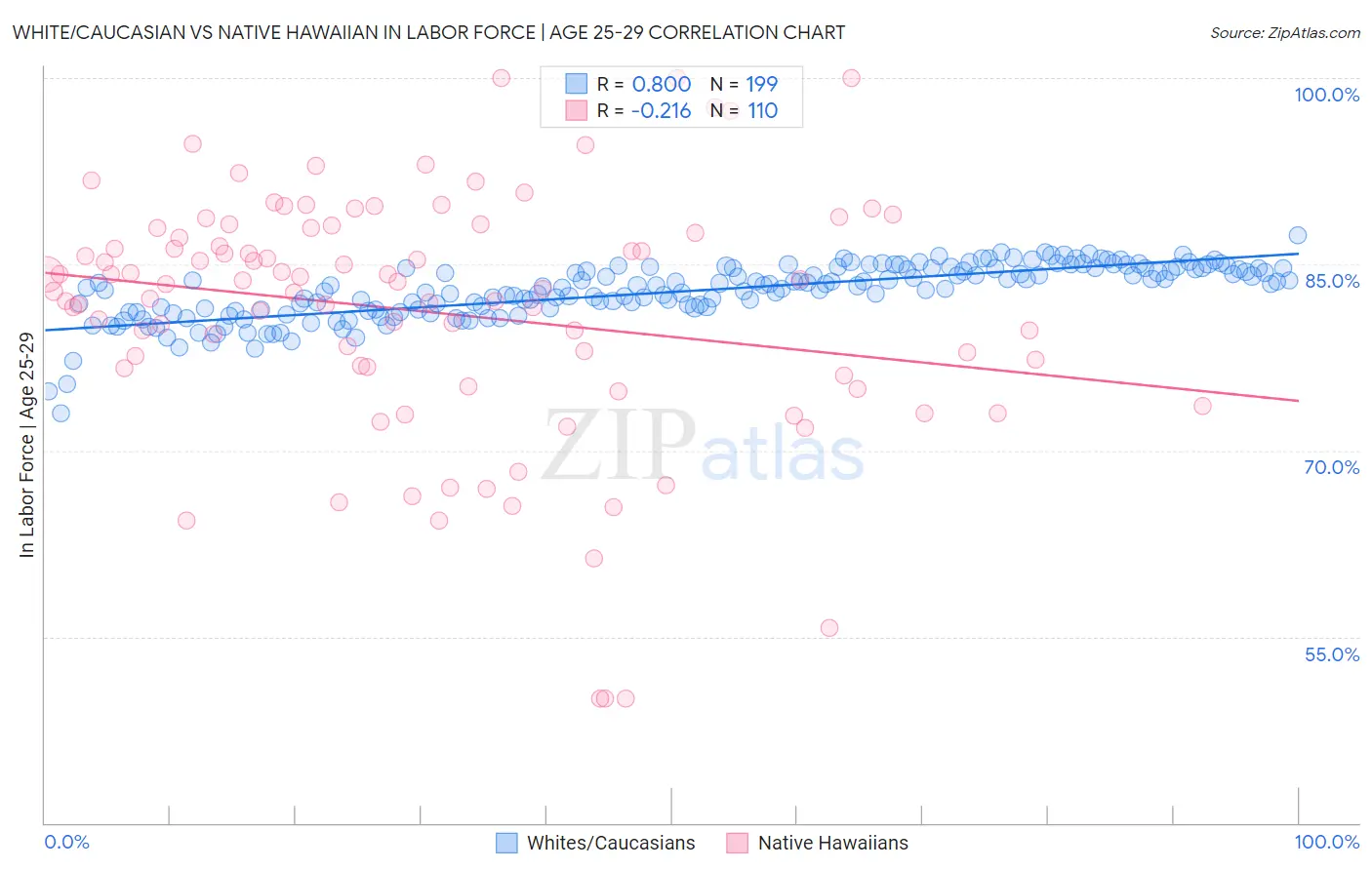 White/Caucasian vs Native Hawaiian In Labor Force | Age 25-29