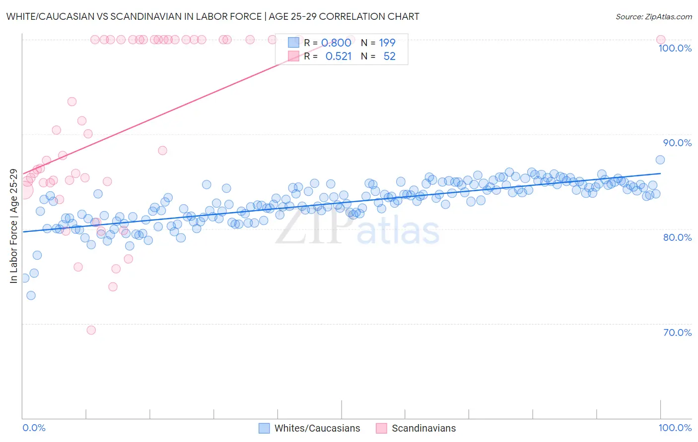 White/Caucasian vs Scandinavian In Labor Force | Age 25-29